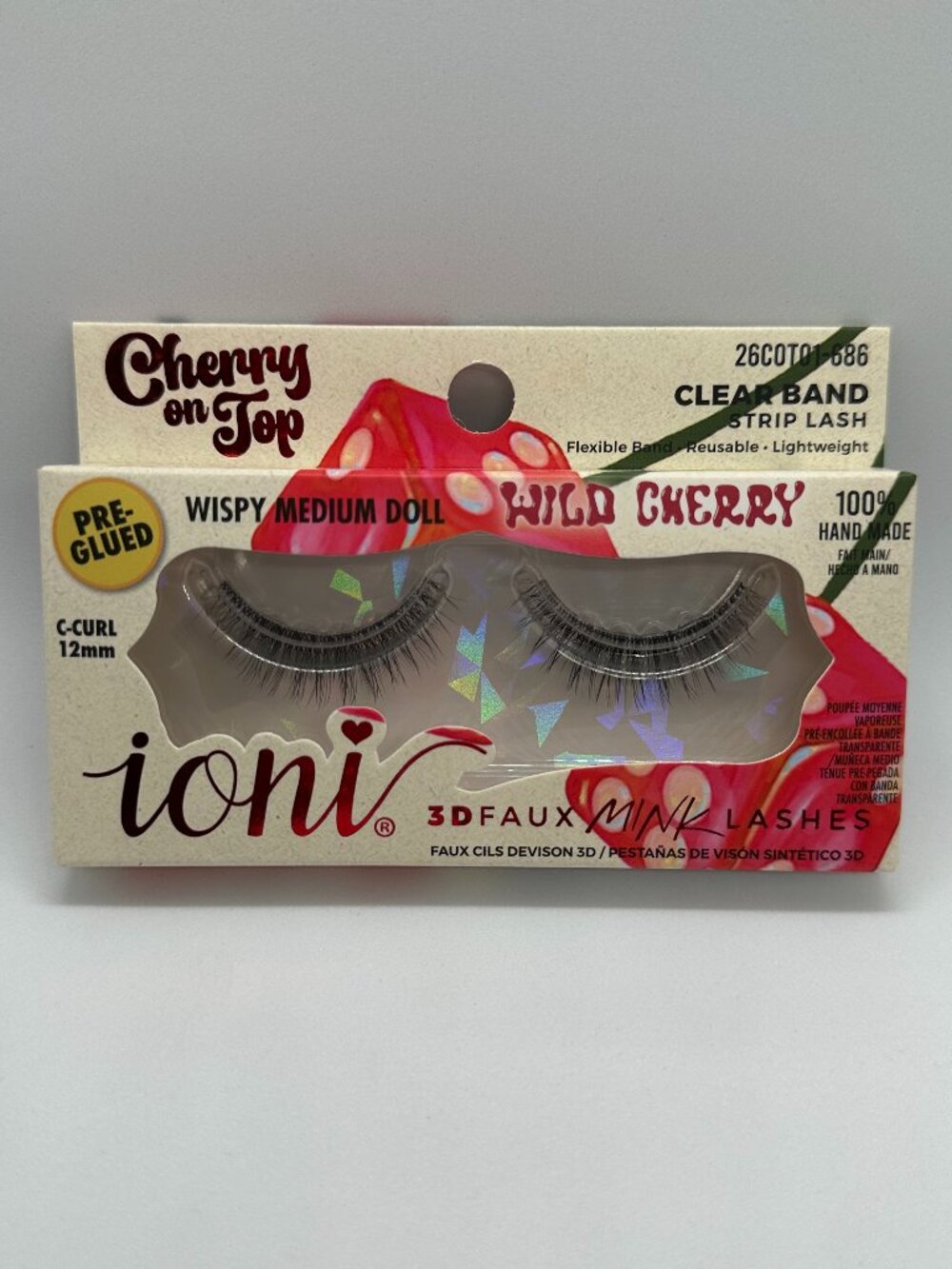 IONI Cherry on Top Wild Cherry PRE-GLUED 3D Faux Mink Lashes Wispy Medium Doll